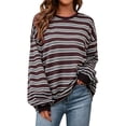 thumbnail image 1 of GILIGEGE Womens Oversized Striped Long Sleeve Shirts Fall Tops 2026 Basic Tees Crewneck Fitness Clothing,Y2k Streetwear,Workout Gym Athletic,Plus Size Fashion,Winter Outfits,Cute Sweatshirts Coffee S, 1 of 4