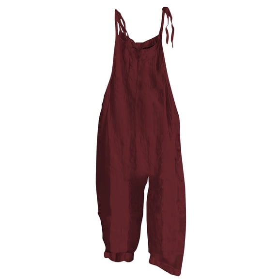 GILIGEGE Womens Rompers and Jumpsuits 2025 Summer Wide Leg Long Pants Overalls Trendy Adjustable Tie Straps Romper Jumpsuit Linen Overalls for Women Jumpsuits Cotton Linen Sleeveless Spaghetti Strap
