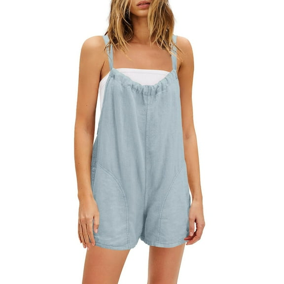 GILIGEGE Womens Rompers Jumpsuits Summer Vacation Beach Outfits 2025 Shorts Overalls Jumpers Loose Casual Soft Fashion Clothes Solid Color Shorts Summer Sleeveless Shortall Vacation Jumpsuits