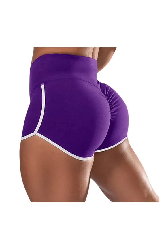 Womens Ruched Butt Lifting Gym Shorts High-Waisted Stretchy Ruched Mini Butt Lifting Yoga Short Workout Running Twerking Daisy Dukes Shorts Hot Costume Outfit Tights Legging Pants Purple