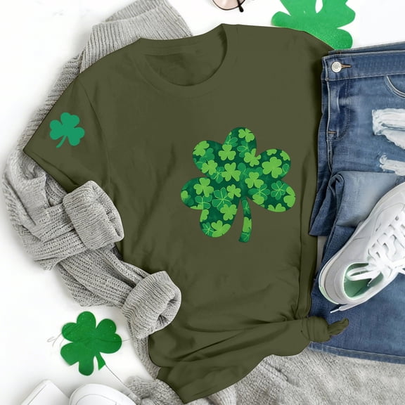 GILIGEGE Womens St Patricks Day Shirt Crewneck Short Sleeve Loose Fit Tshirt Green Clover Irish Gift Top Funny St Patricks Day T Shirts Women's T-Shirts St Paddy's Day Tops Graphic Tees for Women