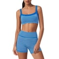 thumbnail image 1 of GILIGEGE Womens Striped Workout Set Two Piece Yoga Sets Activewear,Stretchy Soft Activewear Sets,2 Piece Summer Matching Set,Sport Bra and High Waisted Biker Shorts with Pocket for Gym Blue L, 1 of 5