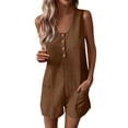 thumbnail image 1 of GILIGEGE Womens Summer Casual Romper Sleeveless Waffle Knit Jumpsuits for Woman Short Rompers with Pockets Summer Buttoned Pocket Vest Jumpsuit Solid Color Button Collar Loose Jumpsuit Belt Pocket, 1 of 5