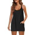 thumbnail image 1 of GILIGEGE Womens Summer Sleeveless Mini Dress V Neck Spaghetti Strap Sundress Athletic Short Dress with Pockets 2025 Spring/Summer New Loose and Slimming Pure Ribbon Pocket Strap Jumpsuit for Women, 1 of 5