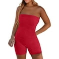 thumbnail image 1 of GILIGEGE Womens Tube Rompers Summer Strapless Basic Sleeveless Ruched Stretch Classic-Fit Rompers Slim Fit Shapewear Strapless Bodycon Tube Romper Bodysuit Strapless Tube Bodycon Shorts Jumpsuit, 1 of 8
