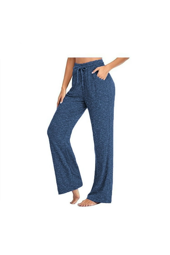 Womens Wide Leg Lounge Pants with Pockets Loose Comfy Casual Pajama Pants Cozy Pajama Bottoms Plus Size Palazzo Pants High Waist Yoga Comfy Loose Drawstring Lounge Pants Blue 3XL
