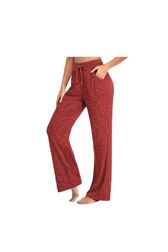 Womens Wide Leg Lounge Pants with Pockets Loose Comfy Casual Pajama Pants Cozy Pajama Bottoms Plus Size Palazzo Pants High Waist Yoga Comfy Loose Drawstring Lounge Pants Red 4XL