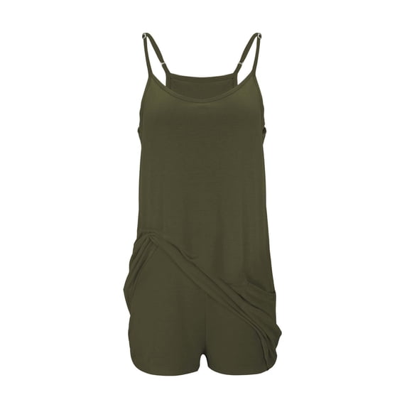 GILIGEGE Womens Workout Romper Dress with Shorts Underneath Sleeveless Spaghetti Straps Athletic Outfits Casual Short Jumpsuits Loose Adjustable Romper with Pockets Short Beach Outfit Bronze