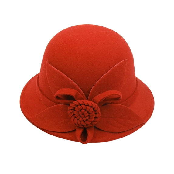 GILIGEGE Wool Cloche Hat for Women Winter Bucket Hat 1920S Vintage Floral Fedoras Hat Women's Autumn and Winter Round Top Casual Fisherman's Basin Cap Small Bowler Hat A M
