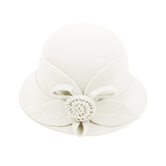 GILIGEGE Wool Cloche Hat for Women Winter Bucket Hat 1920S Vintage Floral Fedoras Hat Women's Autumn and Winter Round Top Casual Fisherman's Basin Cap Small Bowler Hat White M