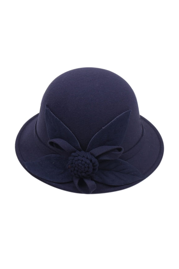 Wool Cloche Hat for Women Winter Bucket Hat 1920S Vintage Floral Fedoras Hat Women's Autumn and Winter Round Top Casual Fisherman's Basin Cap Small Bowler Hat Navy M