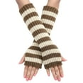 thumbnail image 1 of GILIGEGE Y2K Striped Arm Warmers Long Fingerless Knitted Gloves Punk Gothic Scene Cool Winter Arm Sleeves Women's Winter Warm and Fashionable Color Blocked Pinstripe Knitted Fingerless Gloves, 1 of 2