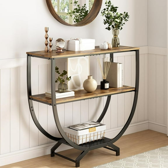 GILLAS 3 Tier Console Tables, 30" Height Entryway Table, Sofa Table Behind Couch,  Entryway Furniture TV Stand with Storage for Living Room, Easy No-Extra-Tools Assembly, Rustic Brown