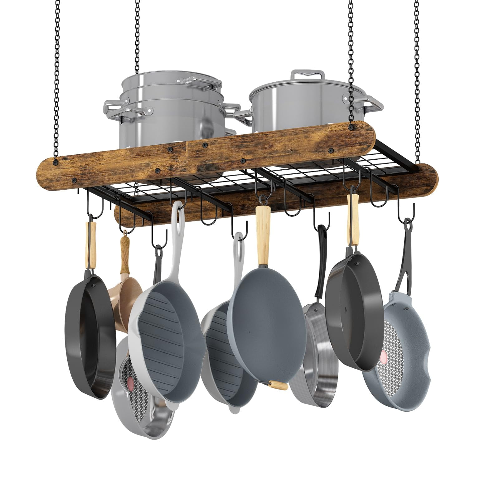 Carbon Steel Ceiling Pot Rack 32-Inch Ceiling Mount – 12 S-Hooks ...