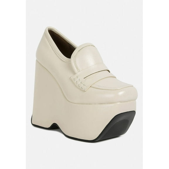 GILLIAM Beige High Platform Wedge Loafers