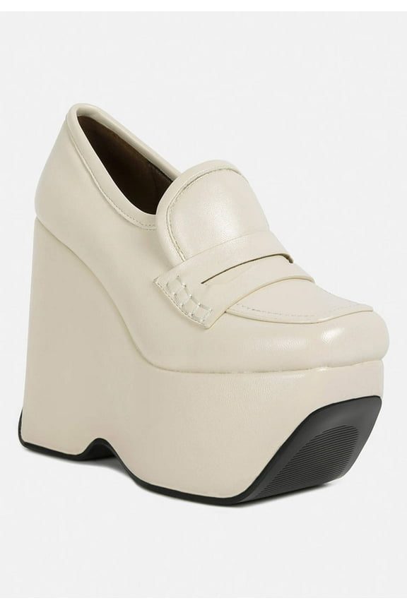 GILLIAM Beige High Platform Wedge Loafers