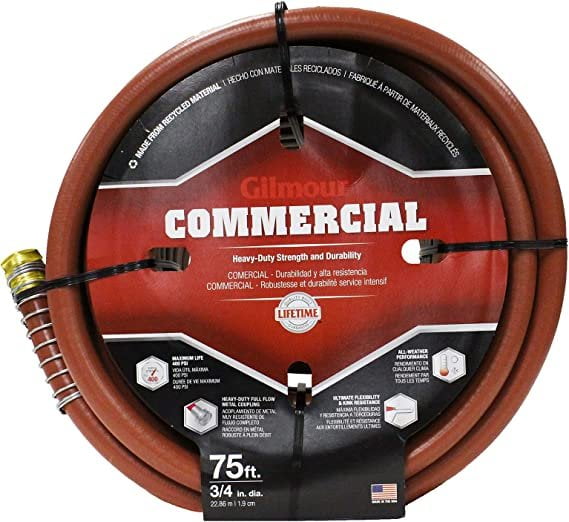 Gilmour Pro Commercial 3/4" x 75' Heavy Duty Water Hose, Durable and Kink Resistant 75 ft Garden Hose