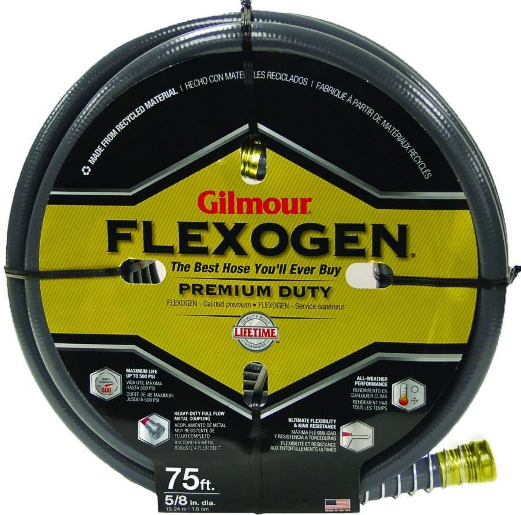 GILMOUR MFG Flexogen 8747511001 Garden Hose, 75 ft L, Brass, Gray
