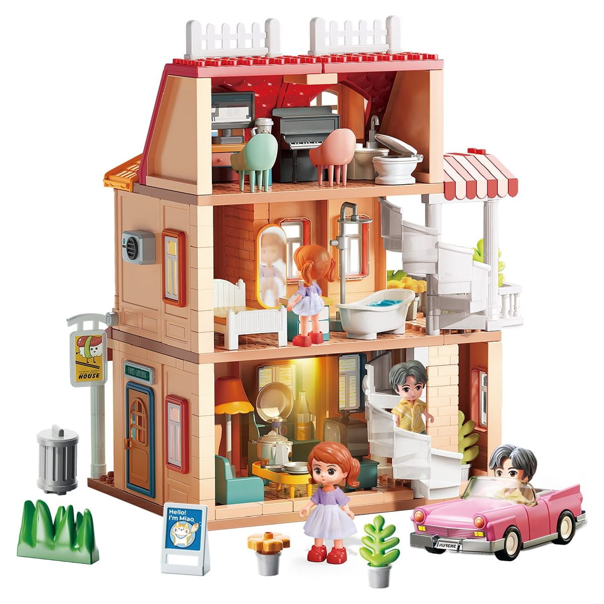 Mozlly Educational Mini Doll House Playset - Cute Small Dollhouse Figure  Playhouse Toy Set for Boys and