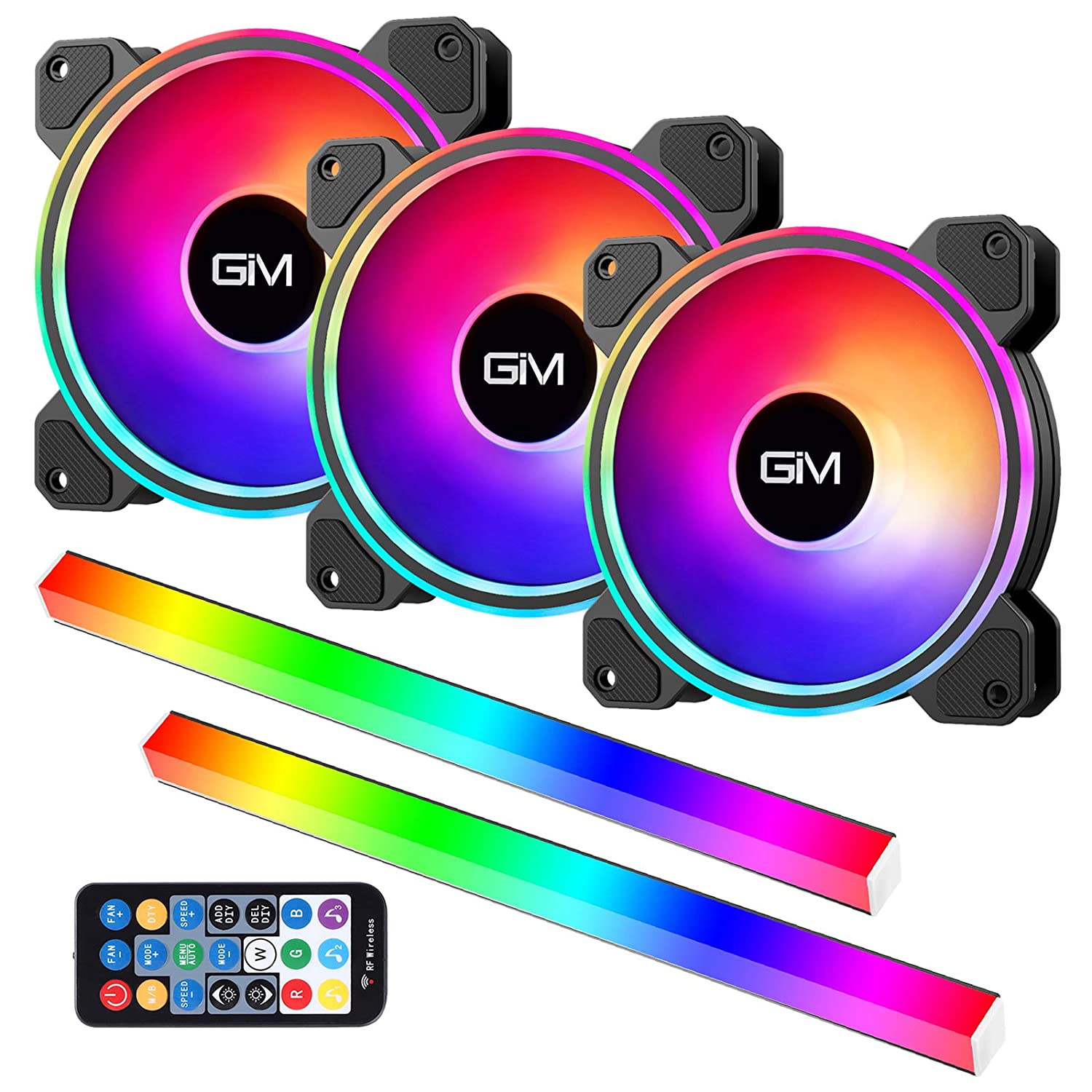 GIM 120mm RGB Case Fans+30CM PC Light Strips for Gaming Case, 3 Pack