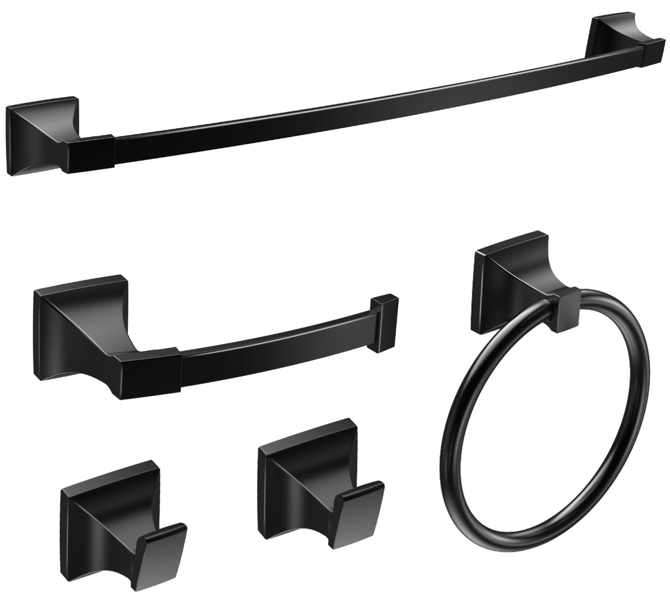 Matte Black Modern Metal Bathroom Hardware Set, 5 Pieces