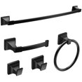 thumbnail image 1 of GIMBELEN Bathroom Hardware Set Matte Black Wall Mounted Bathroom Towel Bar Set Hardware Accessories Set 5 Pieces Includes 18 Inch Towel Bar, Towel Ring, 2 Robe Towel Hooks, Toilet Paper Holder C98, 1 of 3