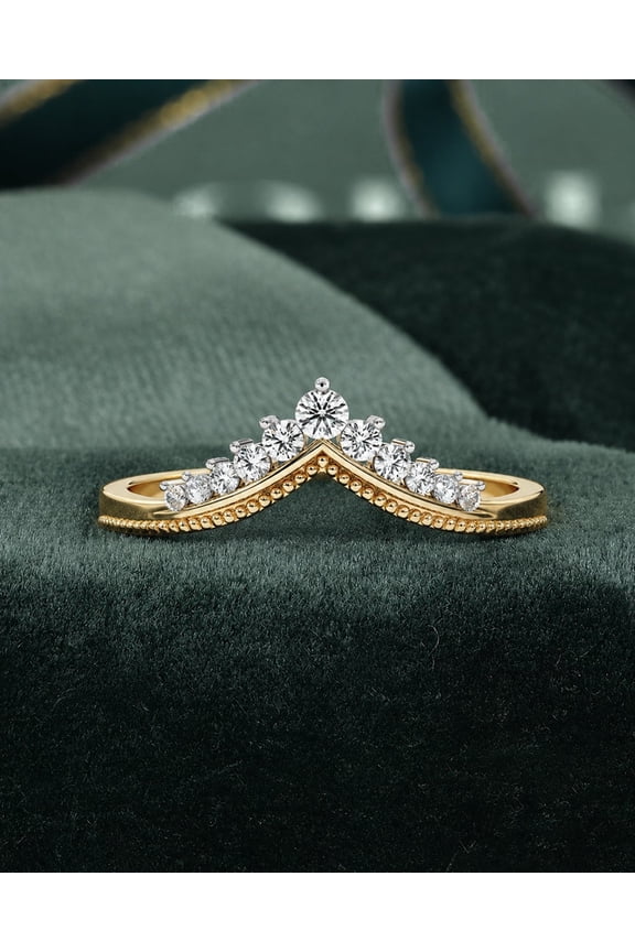 0.15 TCW Round Cut Lab Grown Diamond Milgrain V-Shaped Matching Band