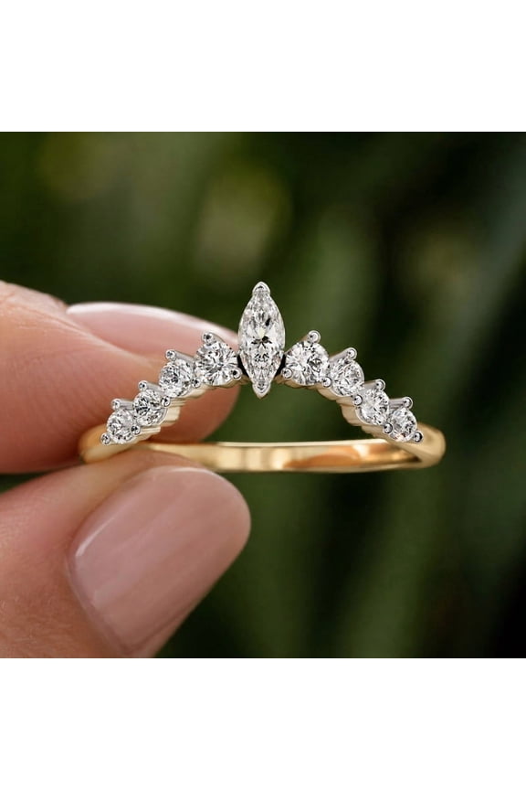 0.38 TCW Marquise & Round Cut Lab Grown Diamond Half Eternity Matching Band