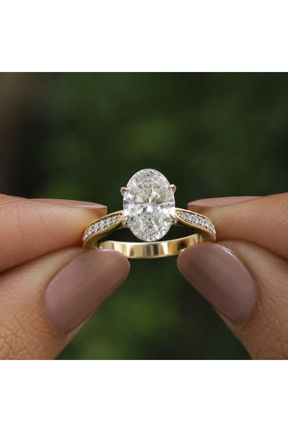 1.88 CT Oval Cut Lab Grown Diamond Engagement Ring with Pave Band, IGI Certified
