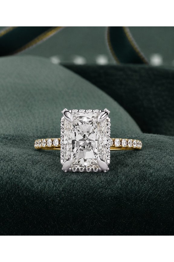2.50 CT Lab Grown Radiant Cut Diamond Engagement Ring Pave Setting In Two Tone Gold