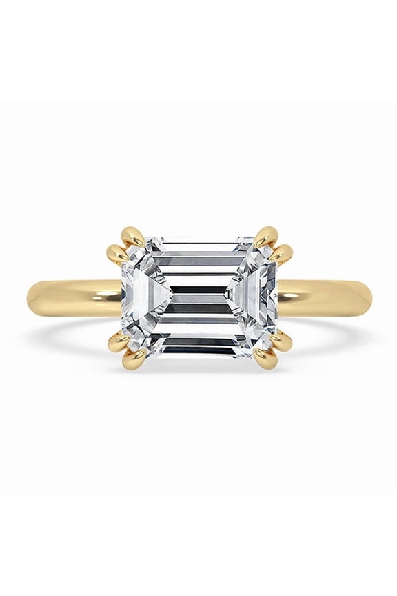 Emerald Cut Lab Grown Diamond Engagement Ring in Yellow Gold