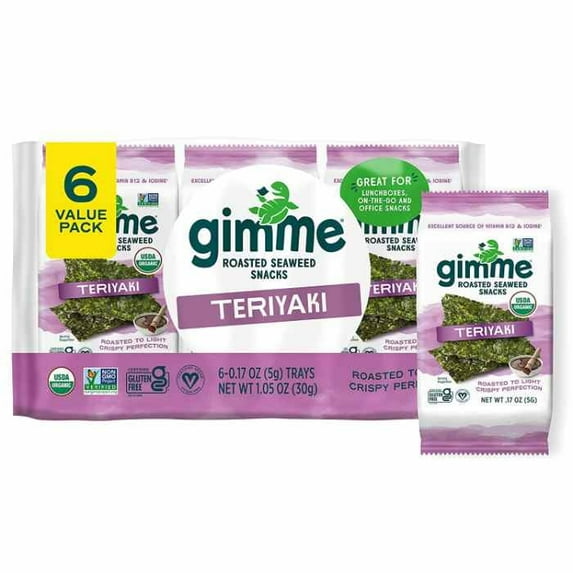 Gimme Seaweed Premium Organic Seaweed Snacks - Teriyaki - .17 Oz (Pack of 6)