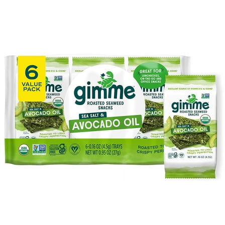 gimMe Roasted Sea Salt & Avocado Oil Seaweed Snacks Value Pack 6 - 0.16 oz Trays