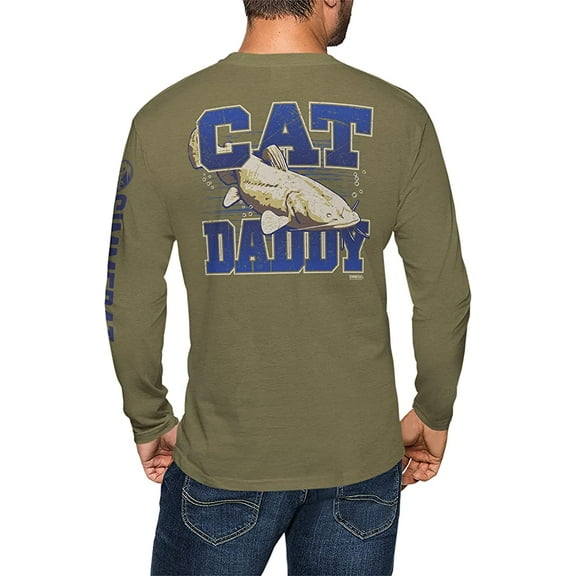 GIMMEDAT Cat Fishing Mens Long Sleeve Shirt Cat Daddy Graphic T-Shirt Dad Gift (Large) Khaki