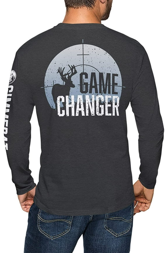 Deer Hunting Men Long Sleeve T-Shirt Game Changer Women Dad Husband Gift (X-Large) Charcoal Heather