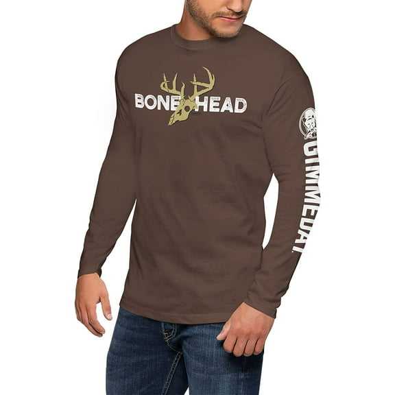GIMMEDAT Deer Hunting Mens Long Sleeve Shirt Bone Head Graphic T-Shirt Dad Gift (Large) Chocolate Brown