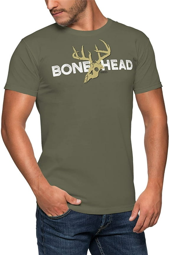 Deer Hunting Mens Short Sleeve Shirt Bone Head Graphic T-Shirt Dad Gift (X-Large) Moss Green