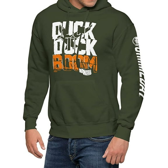 GIMMEDAT Duck Hunting Hoodie Duck Duck Boom 2 Pocket Hoodie Sweatshirt Hunting Gift (Large) Moss Green