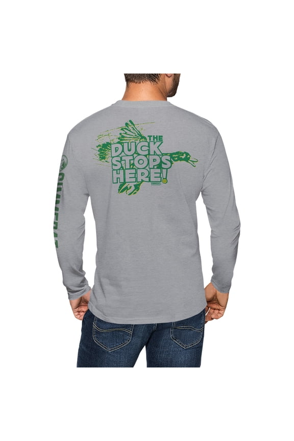 Duck Stops Here Long Sleeve Duck Hunting Mens Women Dad Tshirt Gift (XXX-Large) Athletic Heather…