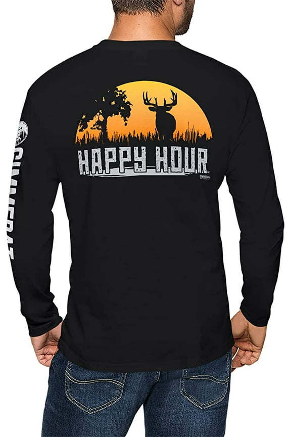 Happy Hour Buck Deer Hunting Long Sleeve T-Shirt Man Woman Gift Fun (X-Large) Black