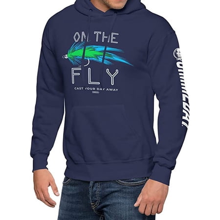 GIMMEDAT On the Fly Pullover Fleece Hoodie Sweatshirt Fly Fishing Men Women Gift (Large) Navy