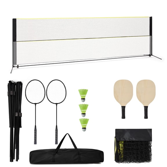 GIMMYFIVE 2-in-1 Portable Pickleball & Badminton Net Set with Paddles, Rackets and Carry Bag, 16.7-17ft Height