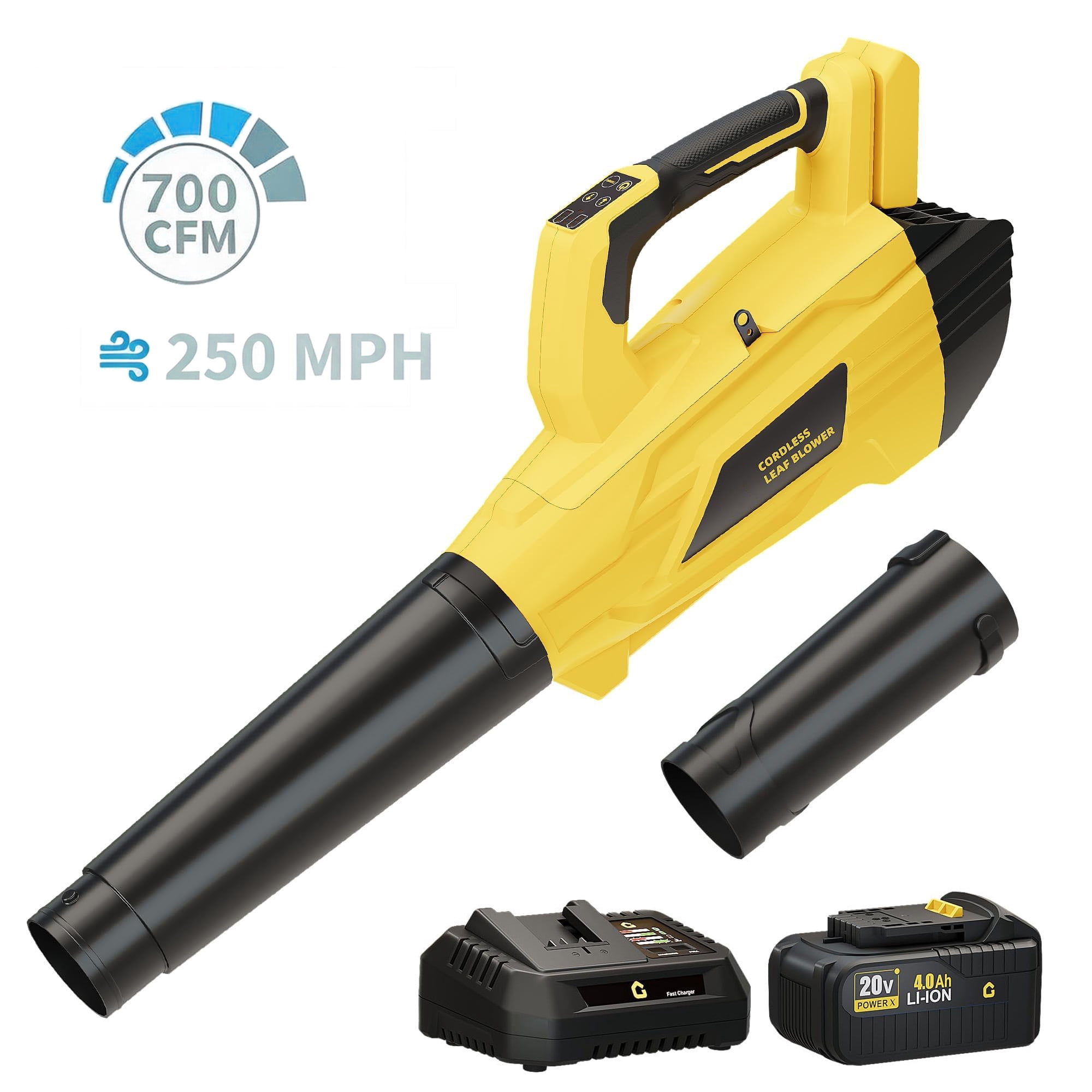 GIMMYFIVE 20V Cordless Leaf Blower with 4.0Ah Battery and Charger, 700 CFM 250 MPH, 6-Speed for Lawn, Yard, Patio