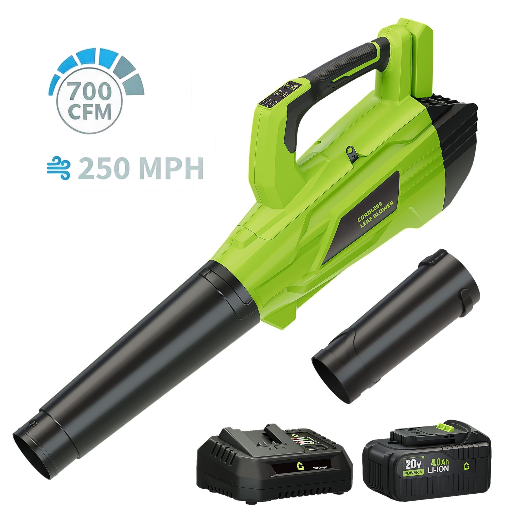 GIMMYFIVE 20V Cordless Leaf Blower with 4.0Ah Battery and Charger, 700 CFM 250 MPH, 6-Speed for Lawn, Yard, Patio