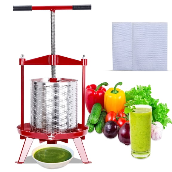 GIMMYFIVE 3.69 Gallon Stainless Steel Fruit and Wine Press, Manual Juicer with T-Handle, Filter Bag, Triangular Design