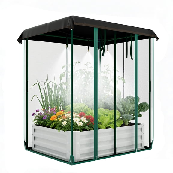 GIMMYFIVE 3-in-1 Galvanized Raised Garden Bed with Insect Mesh and Drip Irrigation, Self-Watering Metal Planter Box , Rust-Resistant, 4x3x5ft