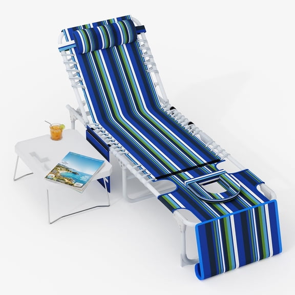 GIMMYFIVE 3-in-1 Outdoor Chaise Lounge with Face Hole, 5-Position Lay Flat Sun Lounger with Side Table, 330lbs Max Load