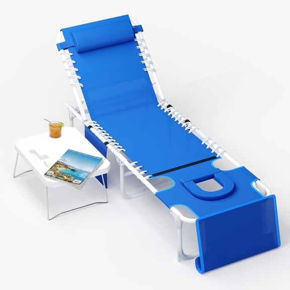 GIMMYFIVE 3-in-1 Outdoor Chaise Lounge with Face Hole, 5-Position Lay Flat Sun Lounger with Side Table, 330lbs Max Load