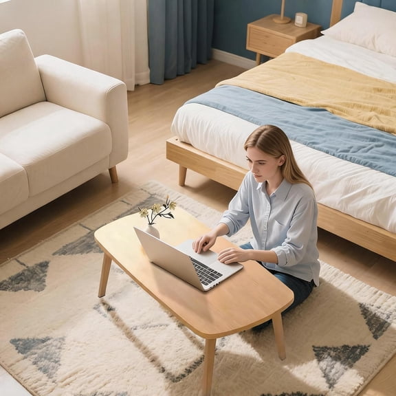 GIMMYFIVE 31.5" Folding Computer Desk, Low Space-Saving Portable Wooden Office Table for Small Spaces