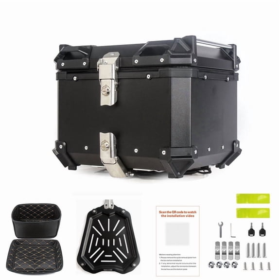 GIMMYFIVE 55L Aluminum Motorcycle Rear Trunk, Waterproof Top Case with Lock and Baseplate, Durable Helmet & Luggage Storage